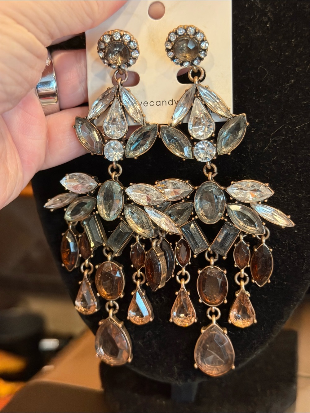 eye candy Gold-Tone Chandelier Earrings with Clear and Smoky Stones